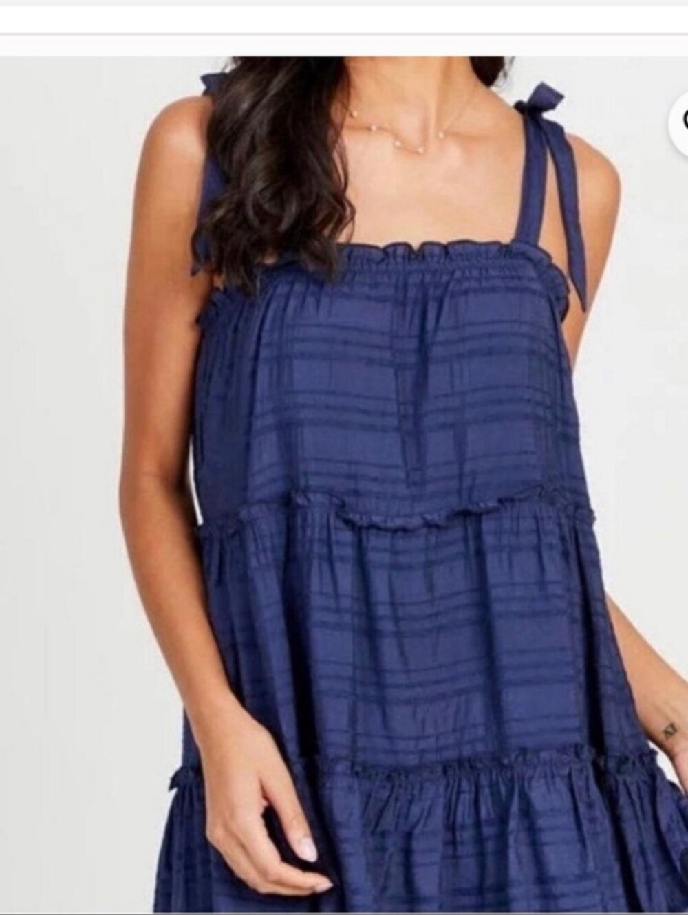 Altar'd State Navy Blue Tie Strap Tiered Mini Dress Size Medium